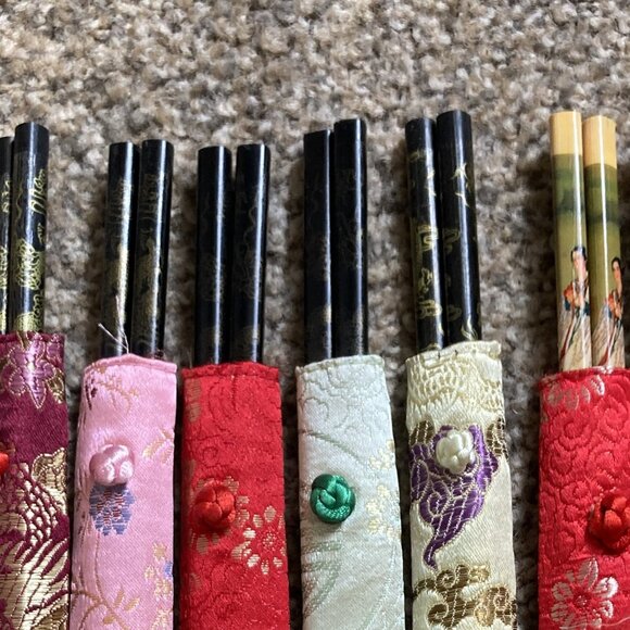 4 PAIRS - NEW Wooden Chop Sticks with Fabric Cases - You choose which - Picture 3 of 5